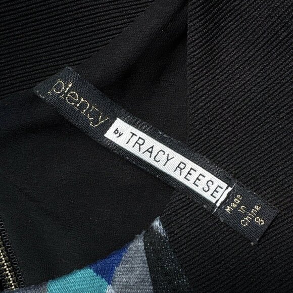 Plenty by Tracy Reese Geo Triangle Print Panel Cocktail Dress Black Blue Size 8 - Picture 7 of 9